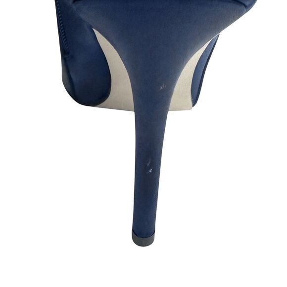 Neiman Marcus Silk Navy Pointed Toe Flower Bling Stiletto Ankle Boots Size 6.5 - Picture 9 of 12